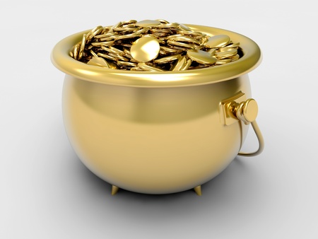 Gold pot with gold coinsの写真素材