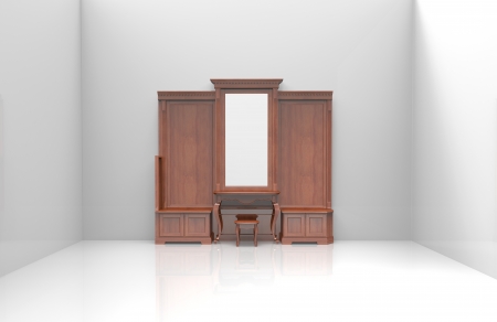 White empty 3d interior with  wooden wardrobeの写真素材