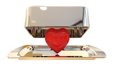 Heart on steel tray with open lid の写真素材