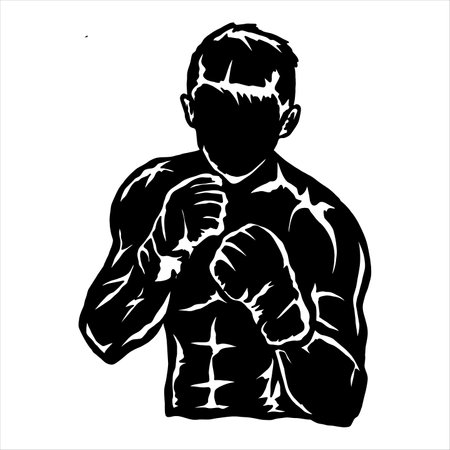 Boxing man. Black and white vector illustration isolated on white backgroundのイラスト素材