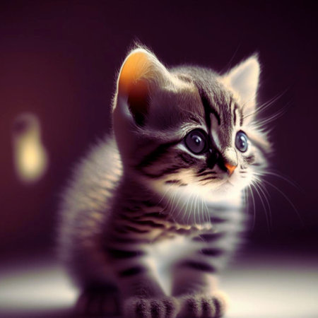 Cute little kitten on a dark background. Shallow depth of fieldの素材