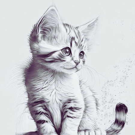 Siberian kitten. Hand-drawn illustration on white background.の素材