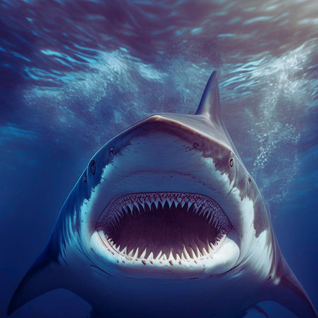 Great White Shark (Carcharodon carcharias) in the blue ocean.の素材