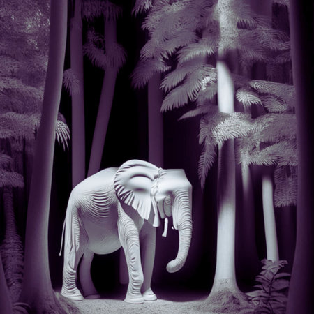 Elephant in the forest, monochrome tone, black and whiteの素材