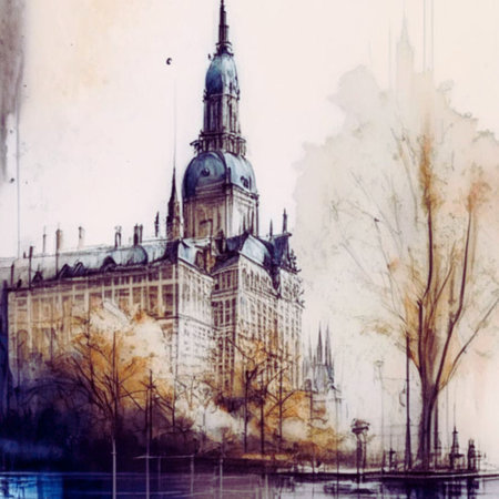 Watercolor painting of the Parliament Building in Budapest, Hungary. Hand drawn illustrationの素材