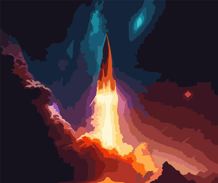 Space rocket in the night sky. Vector illustration of a space rocket.のイラスト素材