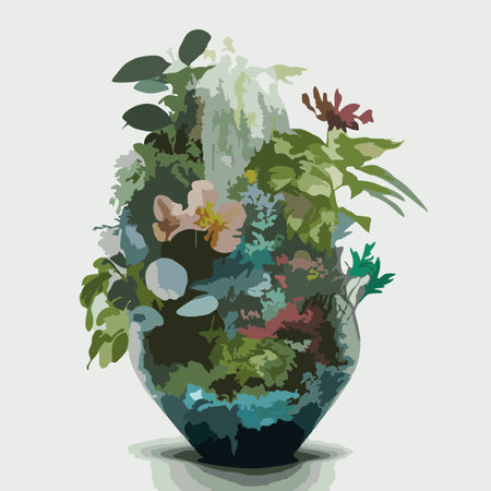 Illustration of a vase with flowers and plants. Vector.のイラスト素材