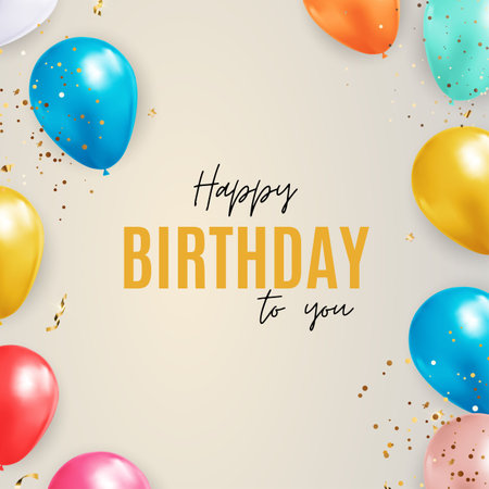 Happy Birthday Greeting Card with Balloons. Vector Illustrationの写真素材
