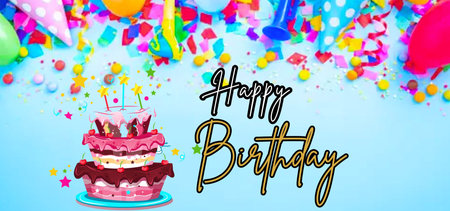 happy birthday banner landscape illustration for youの写真素材