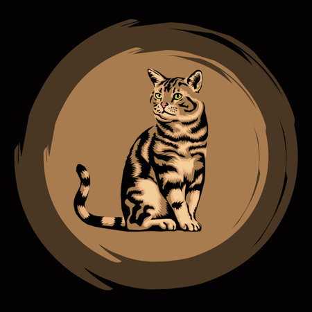 Vector illustration of a cat on a background of the round frame.の写真素材