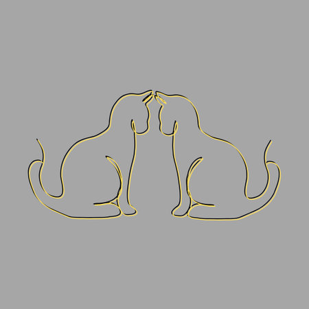 Two cats icon. Yellow outline on gray background. Vector illustration.の写真素材