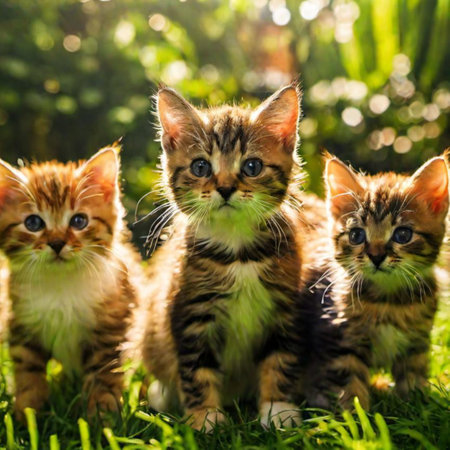 Cute little kittens in the garden on a sunny summer day.の写真素材