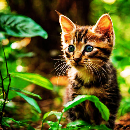 Cute little kitten in the forest. Selective focus. Animal.の素材