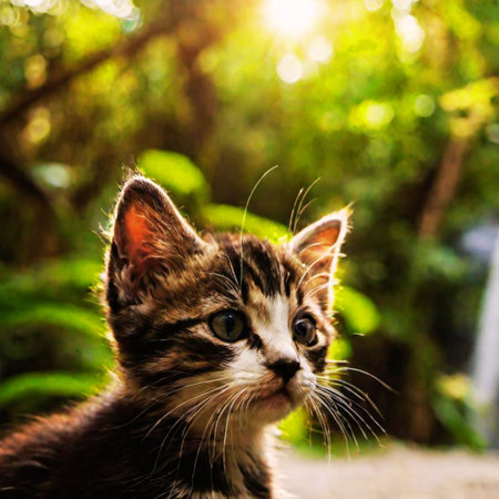 Cute little kitten playing in the garden. Shallow depth of field.の素材