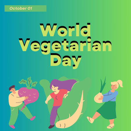 World Vegetarian Day poster with people and vegetables. Vector illustration.の写真素材