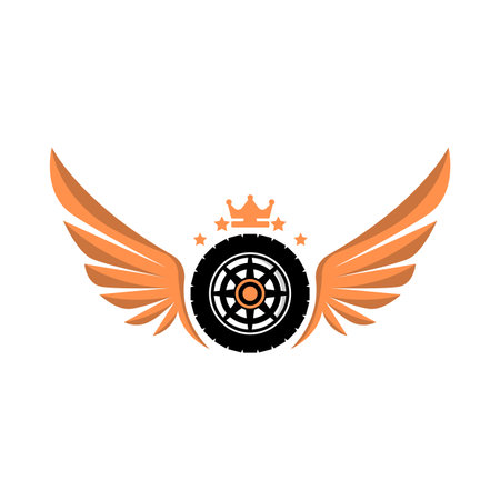 Car wheel with wings icon. Flat color design. Vector illustration.のイラスト素材