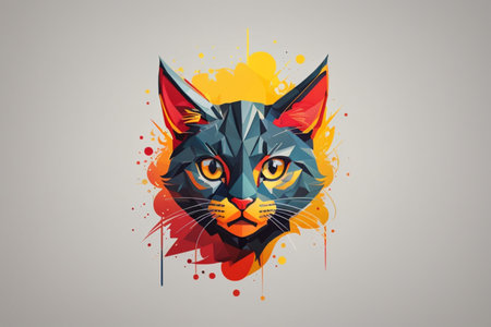 Colorful cat portrait on a gray background. Colorful vector illustration.の素材