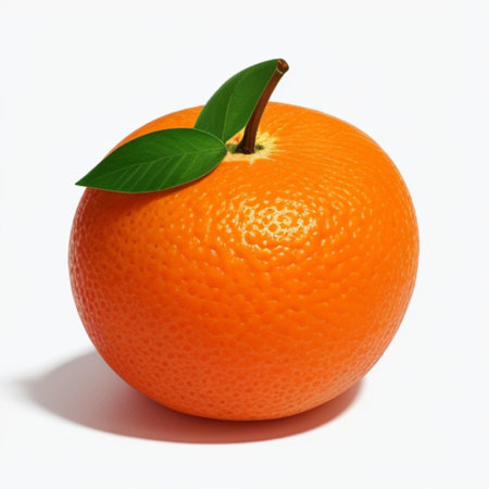 The image showcases a solitary orange on a pristine white surfaceの素材
