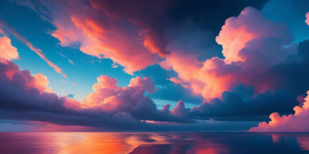 Gorgeous sunset with cloudy sky over the seaの素材