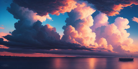 Gorgeous sunset with cloudy sky over the seaの素材