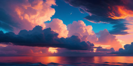 Gorgeous sunset with cloudy sky over the seaの素材