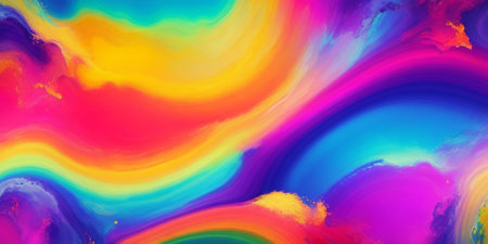 Colorful abstract art with vibrant waves and a burst of colorsの素材