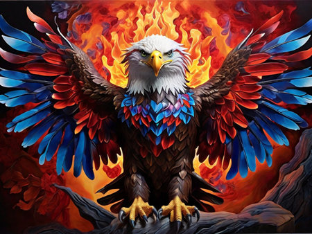 Bald Eagle in Fire, Illustration of an American Bald Eagleの素材