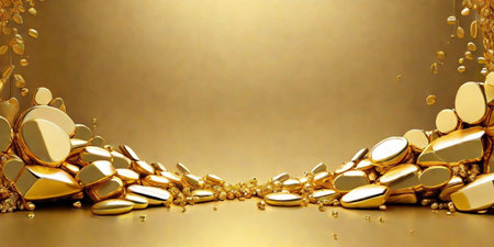 3D rendering of abstract gold background. Golden background with golden elements.の素材