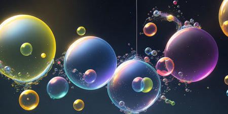 Abstract background with soap bubbles. 3D rendering, 3D illustration.の素材