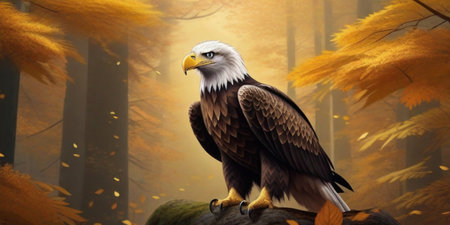 3d render of an american bald eagle in the autumn forestの素材
