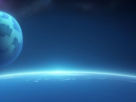 planet earth in space with stars and blue background, 3d renderの素材