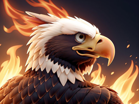 Bald Eagle in the Fire, 3d rendering. Computer digital drawing.の素材