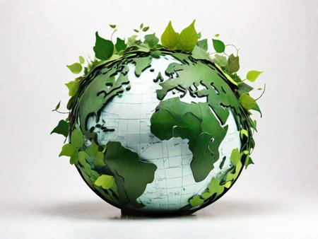 Ecology globe with green leaves on white background. Earth day concept.の素材