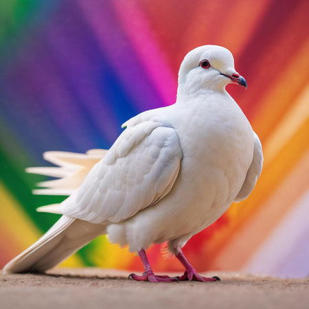 White dove on the background of a multicolored bokehの素材