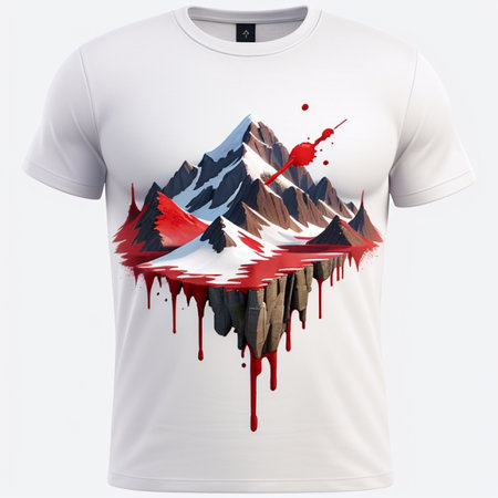 T-shirt design with the image of the mountains on a white backgroundの素材