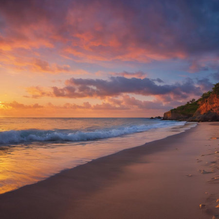 Beautiful sunset on the beach, Seychelles, Africaの素材