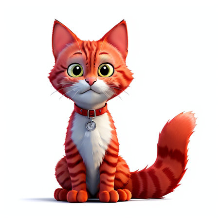 3d rendered illustration of a red cat with a collar on white backgroundの素材