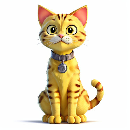 3D rendered Illustration of a cute cat with a collar.の素材