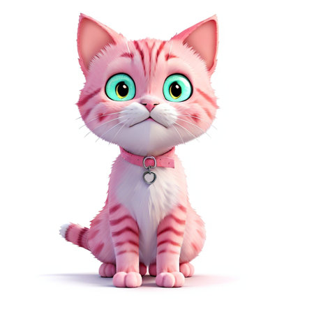 3D rendering of a cute cartoon cat isolated on white background.の素材