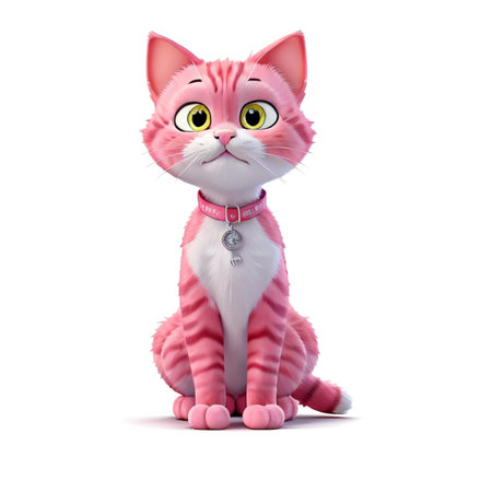 3D rendering of a cute cartoon cat isolated on white background.の素材