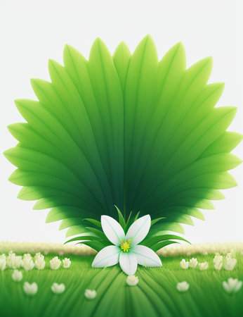 Flower in the grass with white background. 3d illustration.の素材