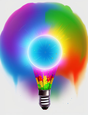 illustration of a lightbulb with rainbow colors and white backgroundの素材