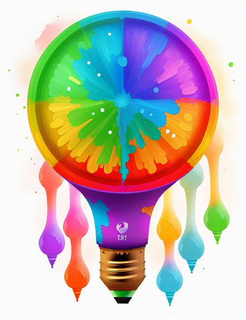 Colorful light bulb with colorful paint splashes. Vector illustration.の素材