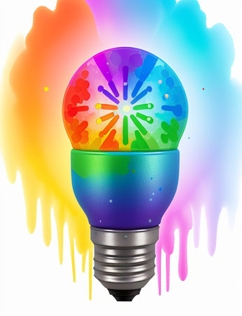 illustration of colorful lightbulb with rainbow colors on white backgroundの素材