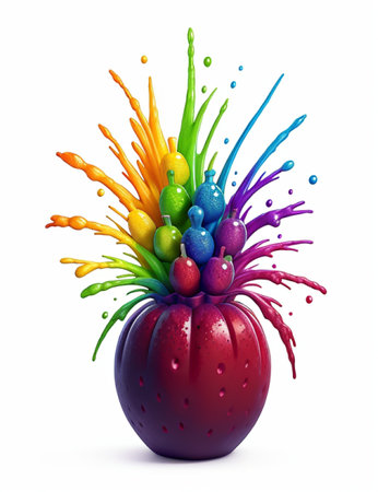 Colorful paint splashes in a vase isolated on white backgroundの素材