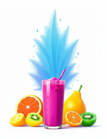 Fruit smoothie in a glass on a white background. Vector illustration.の素材