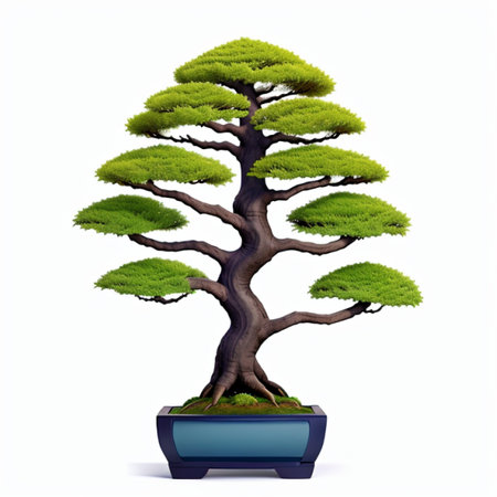 Bonsai tree in pot isolated on white background. Vector illustration.の素材