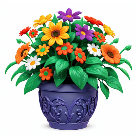 Flower pot with daisies and chrysanthemumsの素材