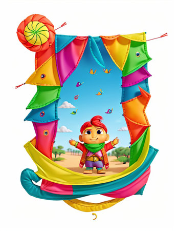 Cute kite flying in the sky. Vector cartoon illustration.の素材
