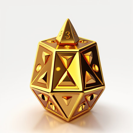 golden dice on a white background. 3d render. computer generated imageの素材